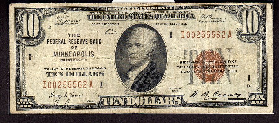 Fr.1860-I, 1929 $10 Minneapolis FRBN, I00255562A